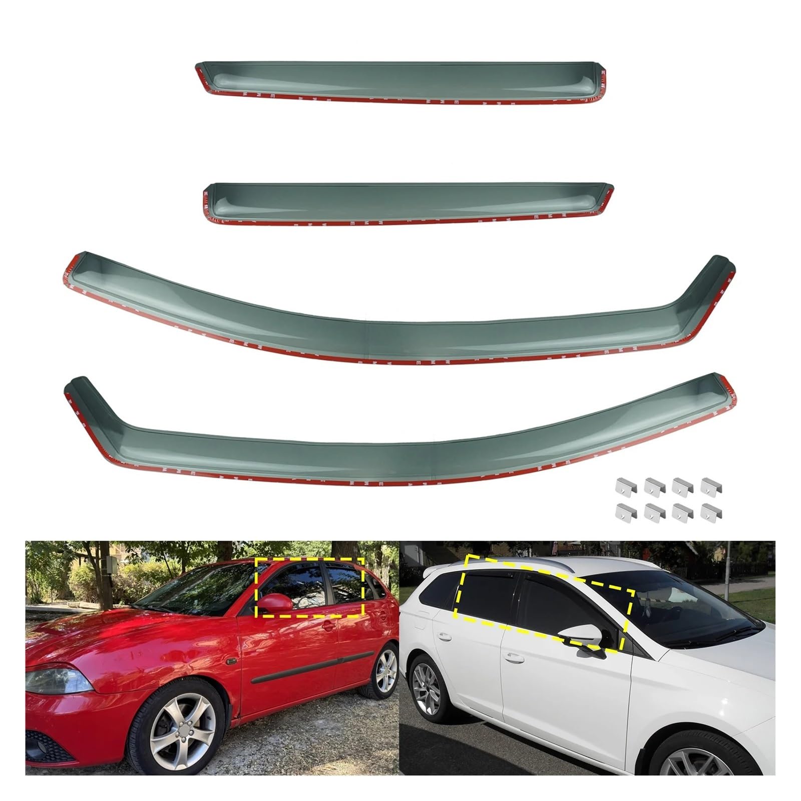 Visera Ventana Coche para Asiento para Ibiza 6J5 Mk4 Hatchback 2008-2017 4 Uds Tinte Ventana Lateral Viento Lluvia Protector Solar Deflectores Hoja Protectora