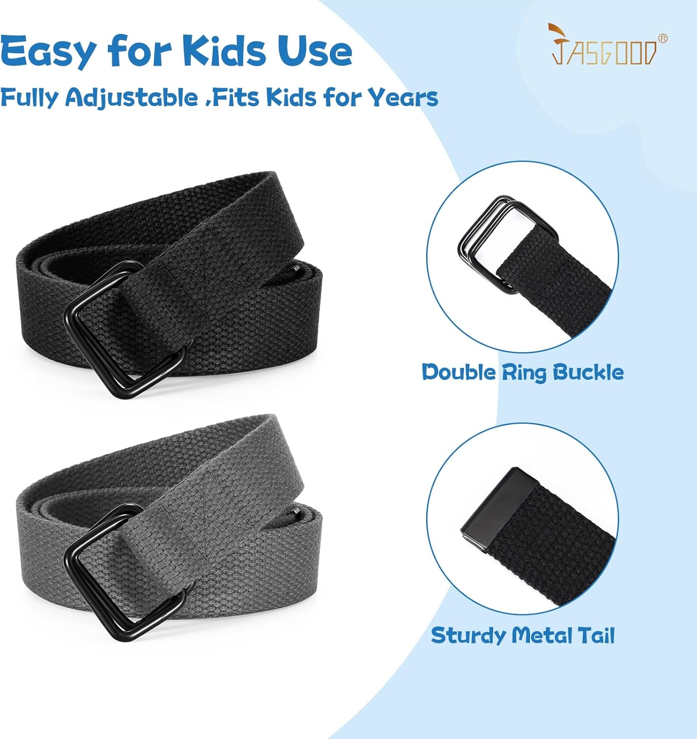 JASGOOD 2 Pack Boys Belts,Kids Canvas Belts Football Baseball Belt with Double Ring Buckle for Softball Pants Jeans - Image 6