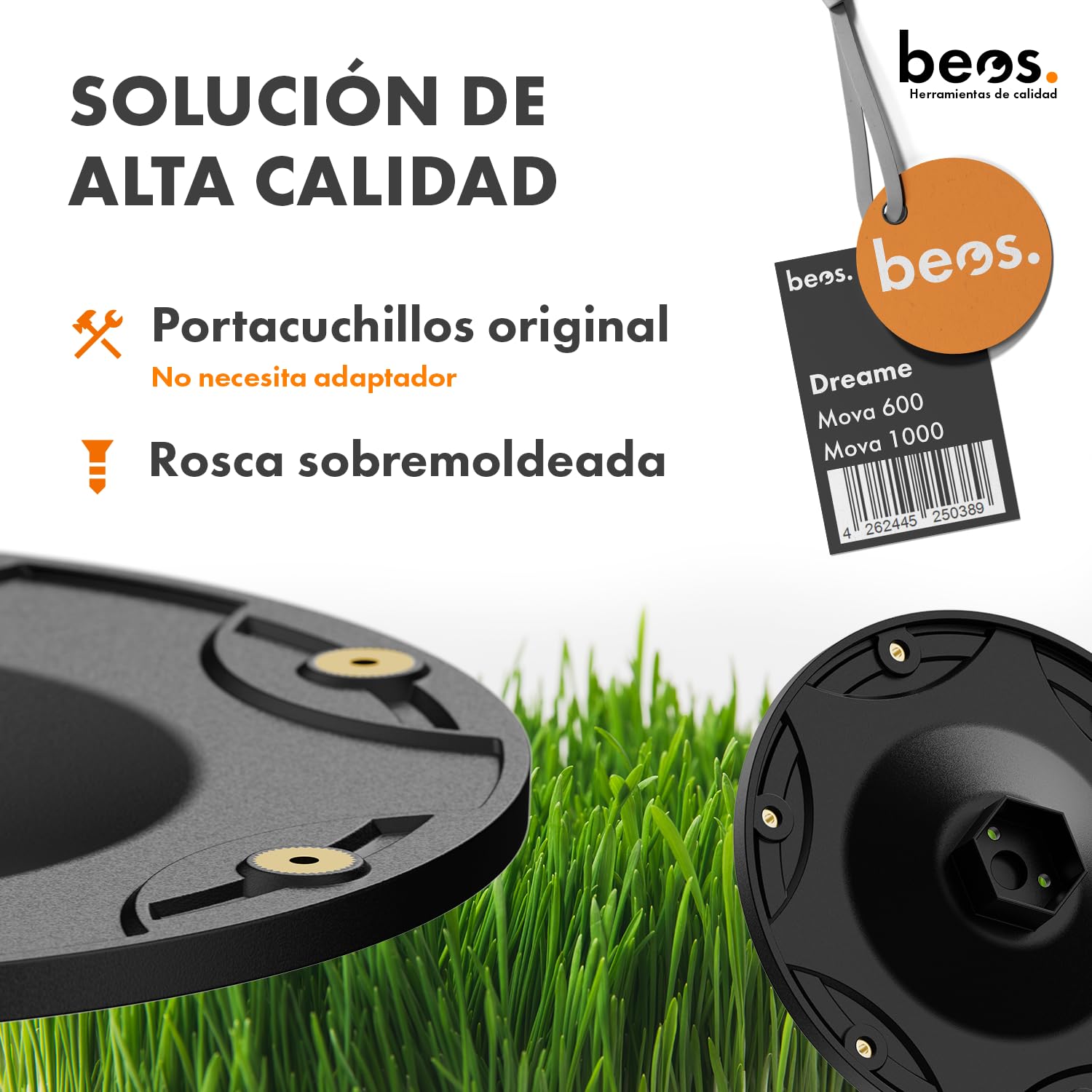 BEOS Ajuste de la cortadora de césped robótica Premium - Disco con 6 Cuchillas - para Dreame Mova 600 y Mova 1000 - Disco con Cuchillas Reforzado con Fibra de Vidrio - Ø 170 mm -