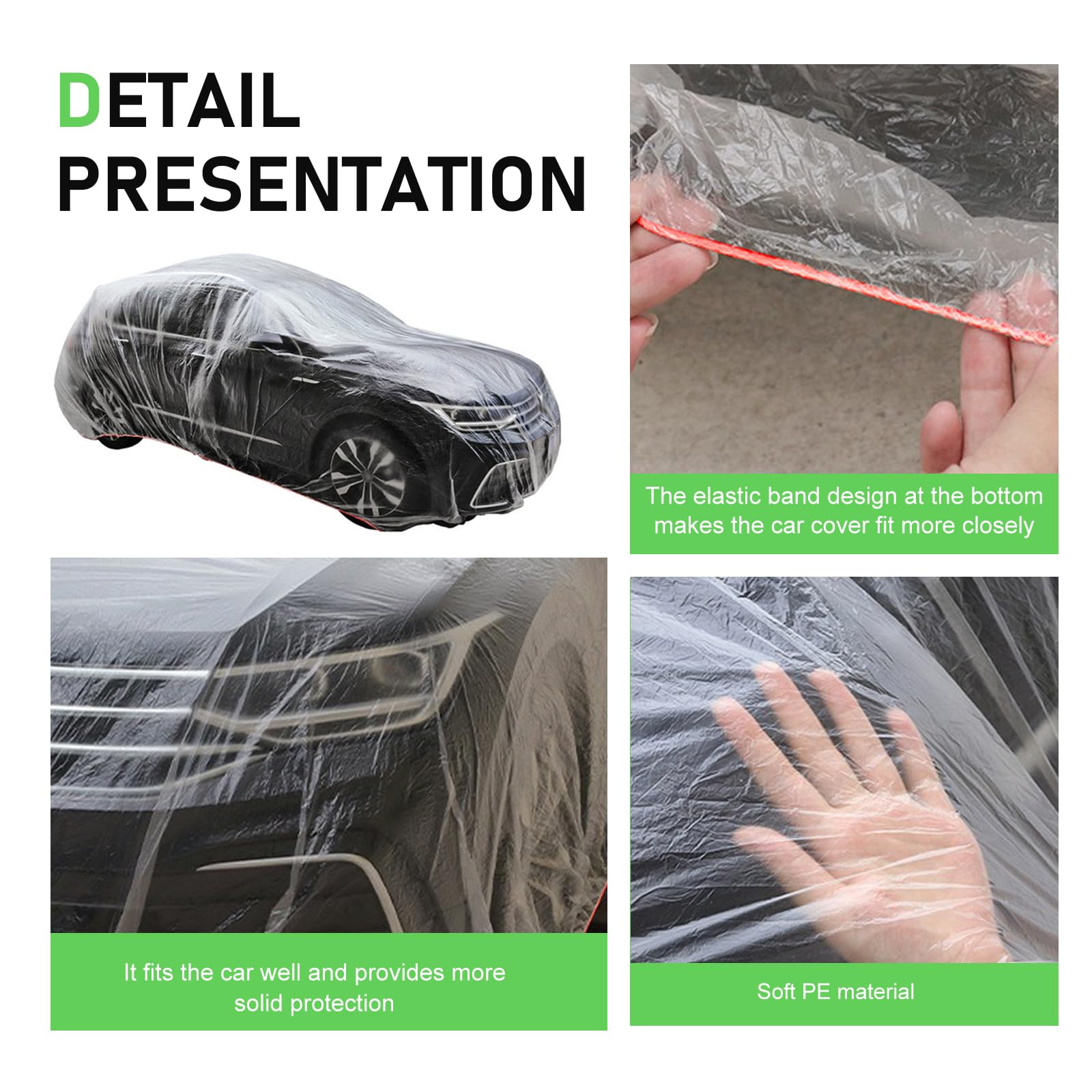 Qurbuns 4 PCS Disposable Car Covers 11 48Ft x 19 69Ft Clear Plastic Car Covers Dust and Rainproof — view 4