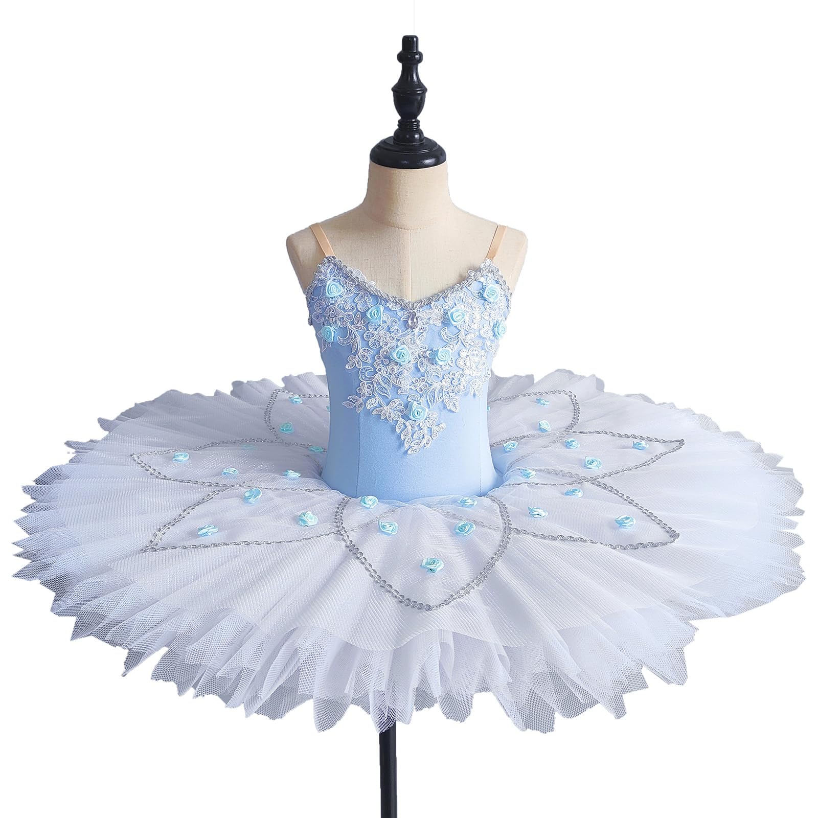 Kinder Blaue Professionelle Ballettkleid, Ballettanzug Für Mädchen Mit Tutu-Rock Ballettrock Tanzkleid Im Pancake-Stil