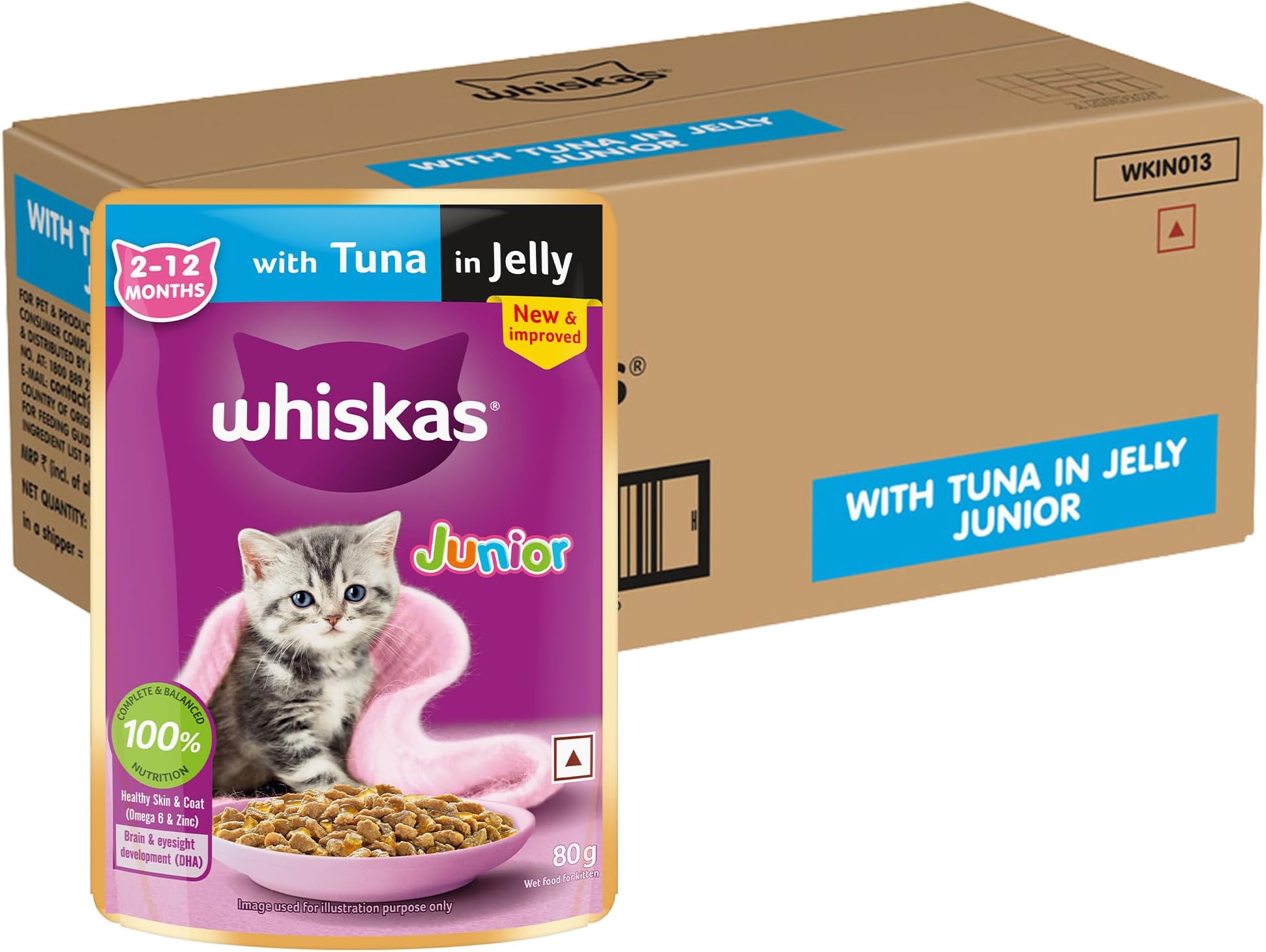 Wet Cat Food for Kittens (2-12 Months), Tuna in Jelly Flavour, 80g (Pack of 56)