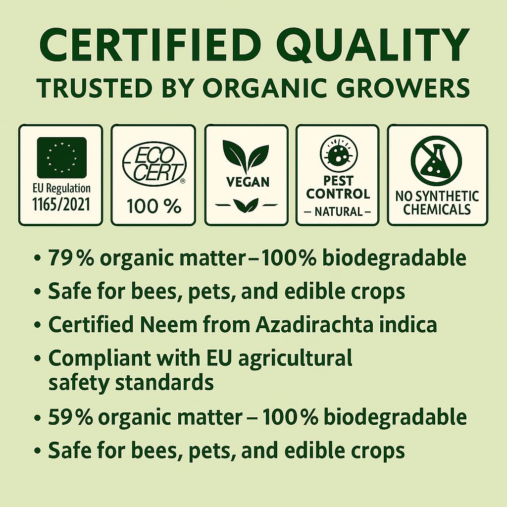 Neem Land Bio Neem Pellets 10 kg – Fertilizzante organico a lungo termine per 240 – 300 m² – Per verdure, frutta, ulivo, compost – 100% naturale ed efficace