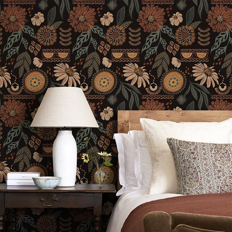 Miniatura 6 de Kalafona Papel tapiz autoadhesivo autoadhesivo con diseño floral bohemio para dormitorio, armario de cocina, decoración de pared, papel de contacto