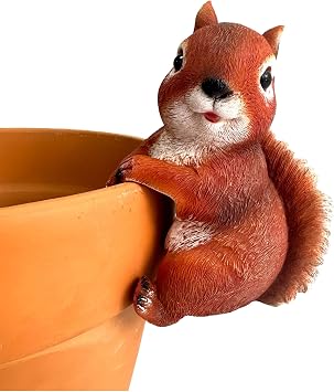 Wrenbury Red Squirrel Garden Ornament - Plant Pot Hanger - 15cm Weatherproof Resin Figurine - Sammy the Red Squirrel Gifts for Women