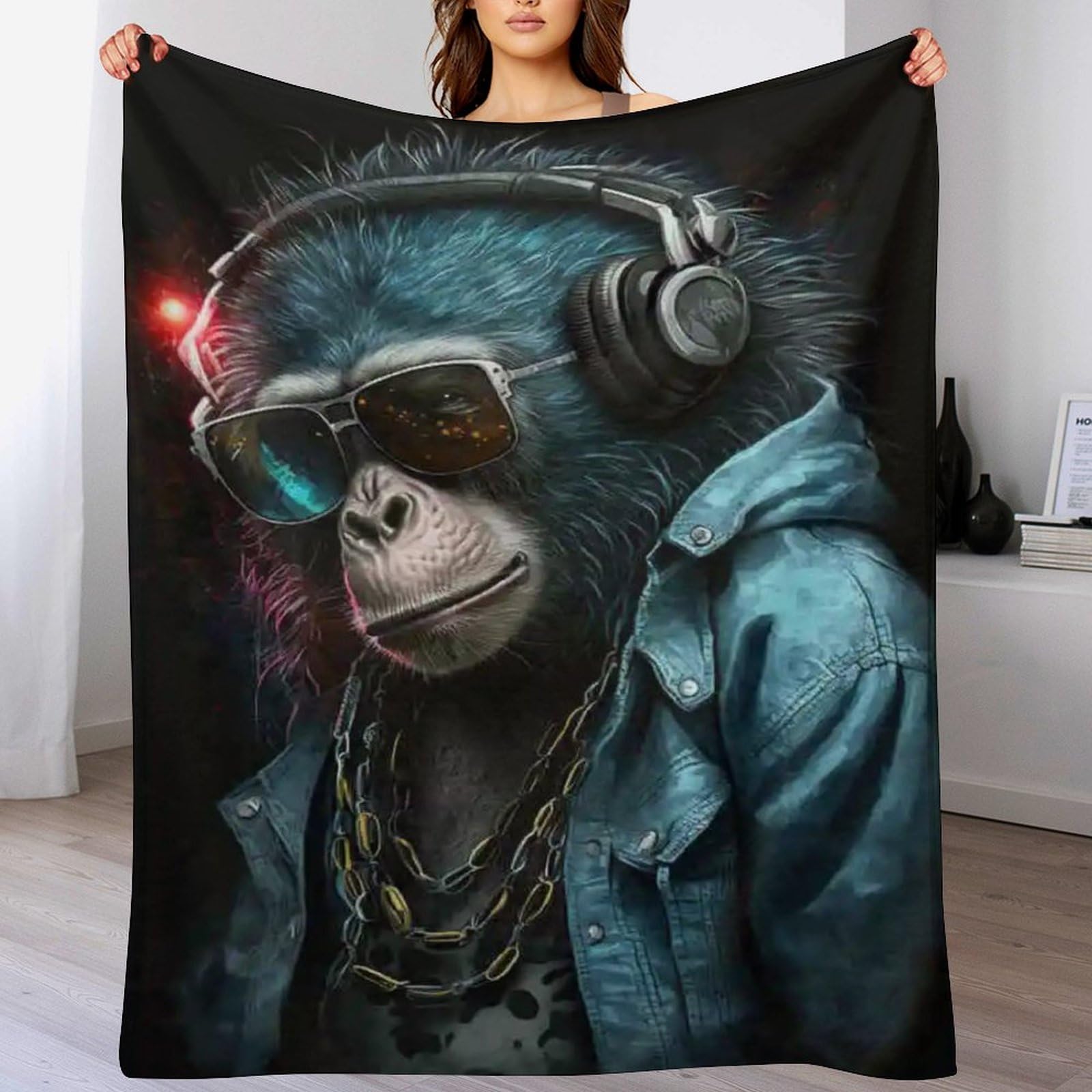 Couverture singe DJ plaid flanelle chaude lavable en machine pour voyage et lit