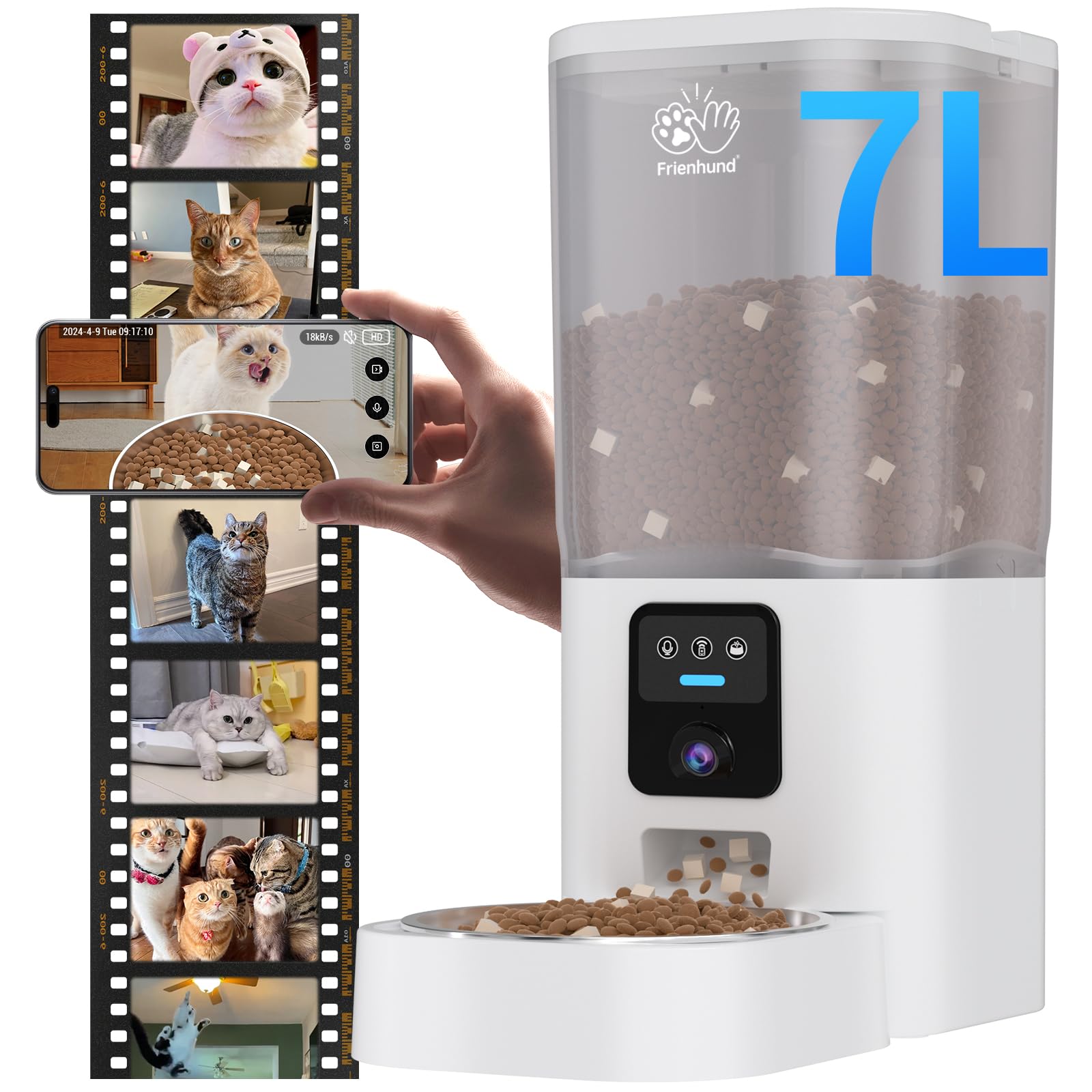 Automatic Cat Feeder with 2K Camera: 5G WiFi Automatic Dog Feeder with Night Vision