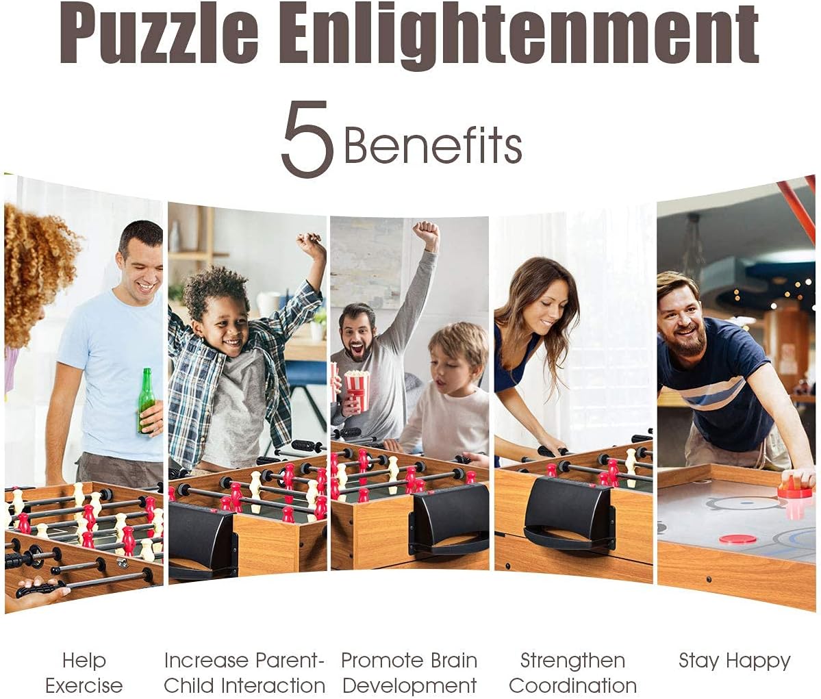 ARLIME 3 in 1 Multi Game Table, 48'' Foosball Desk w/Billiards, Soccer, Slide Hockey, Wood Foosball Table for Adults, Game Room, Parties