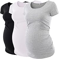 Vista 1 de Liu & Qu Camisetas de maternidad para mujer, manga corta, cuello redondo, paquete de 3