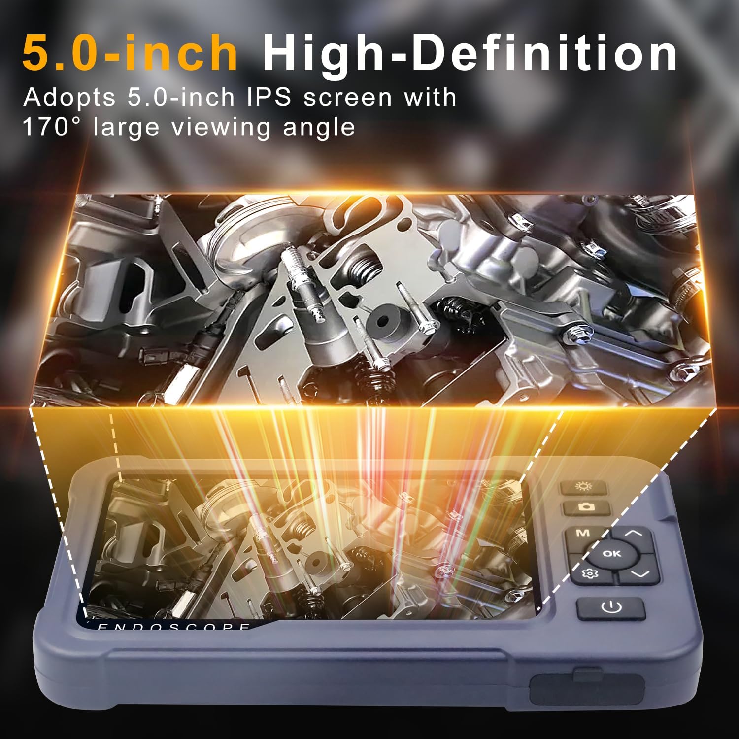 Endoscope Camera with Light, 1080P HD Borescope with 8 Adjustable Lights, 5" Endoscope with 16.4ft Semi-Rigid Snake Camera, IP67 Waterproof Borescopese for Sewer, Cool Gadgets & Tools for Men