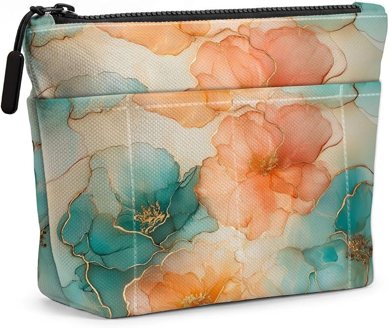 Necessaire jealance Watercolor Floral 1463 com zíper e bolsos externos