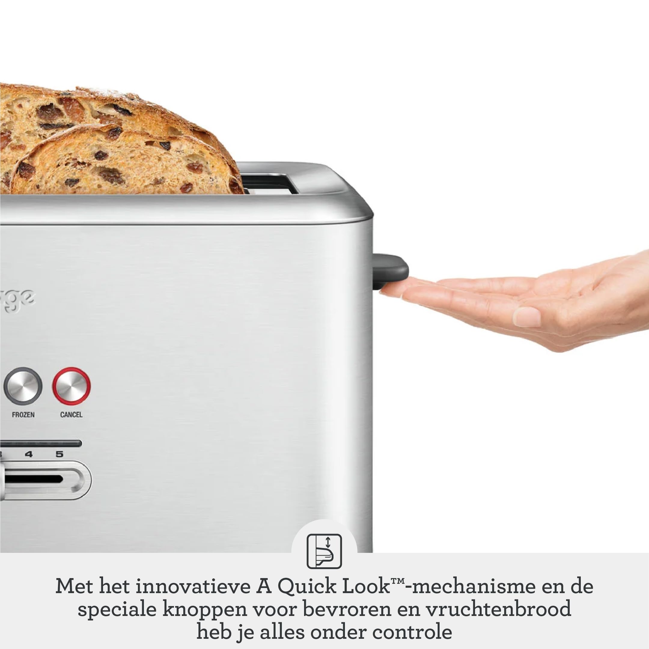 Sage Toster 'A Bit More' 4 kromki, Szczotkowana Stal Nierdzewna | Wyjątkowo szerokie szczeliny na 4 tarcze, A Bit More, Lift & Look, Crumpet & Frozen, 4 ustawienia, zmienna opalenizna