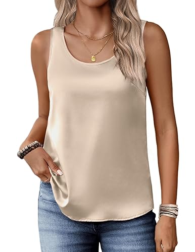 Zeagoo Silk Satin Tank Tops for Women Scoop Neck Sleeveless