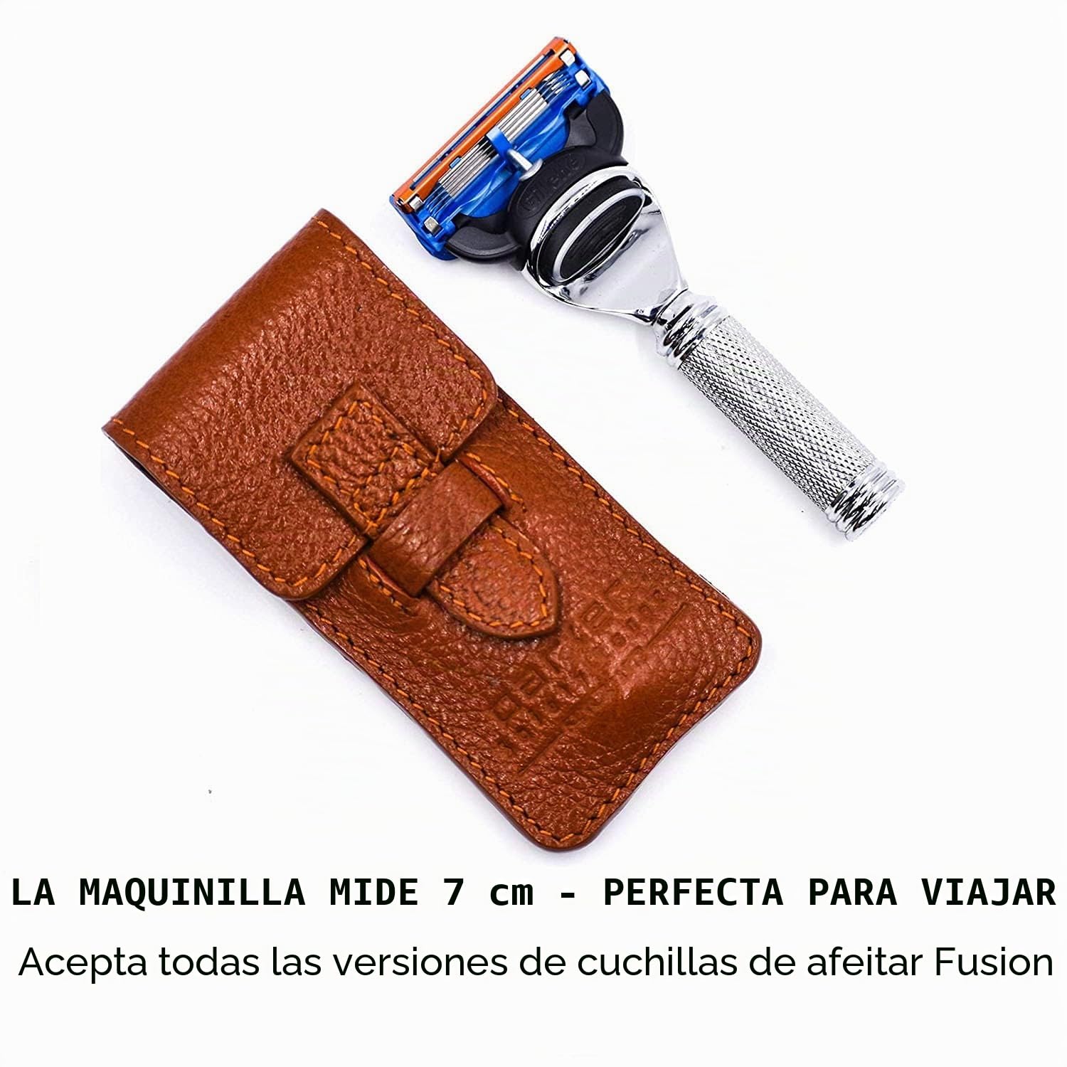 Maquinilla de afeitar de seguridad Parker, navaja de viaje de 5 hojas Fusion compatible con lujosa funda de cuero