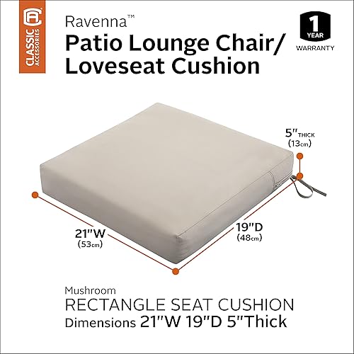 Miniatura 49 de Classic Accessories Ravenna - Cojín cuadrado para patio de 25 x 25 x 5 pulgadas, resistente al agua, con funda, para sillón de descanso, hongo