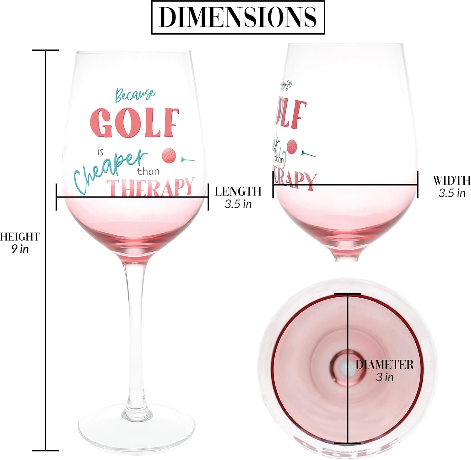 Pavilion Gift Company – Golf Is Cheaper Than Therapy – 16 Oz Stemmed Wine Glass Humor Funny Golf Lover Gift Novelty