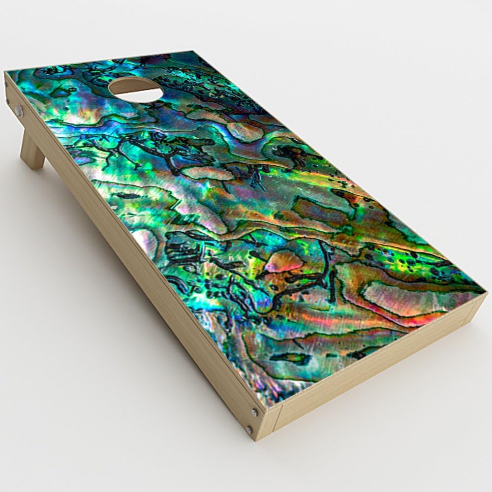 Skin Decal Vinyl Wrap for Cornhole Game Board Bag Toss (2xpcs.) Skins Stickers Cover/Abalone Shell Swirl Neon Green Opalescent