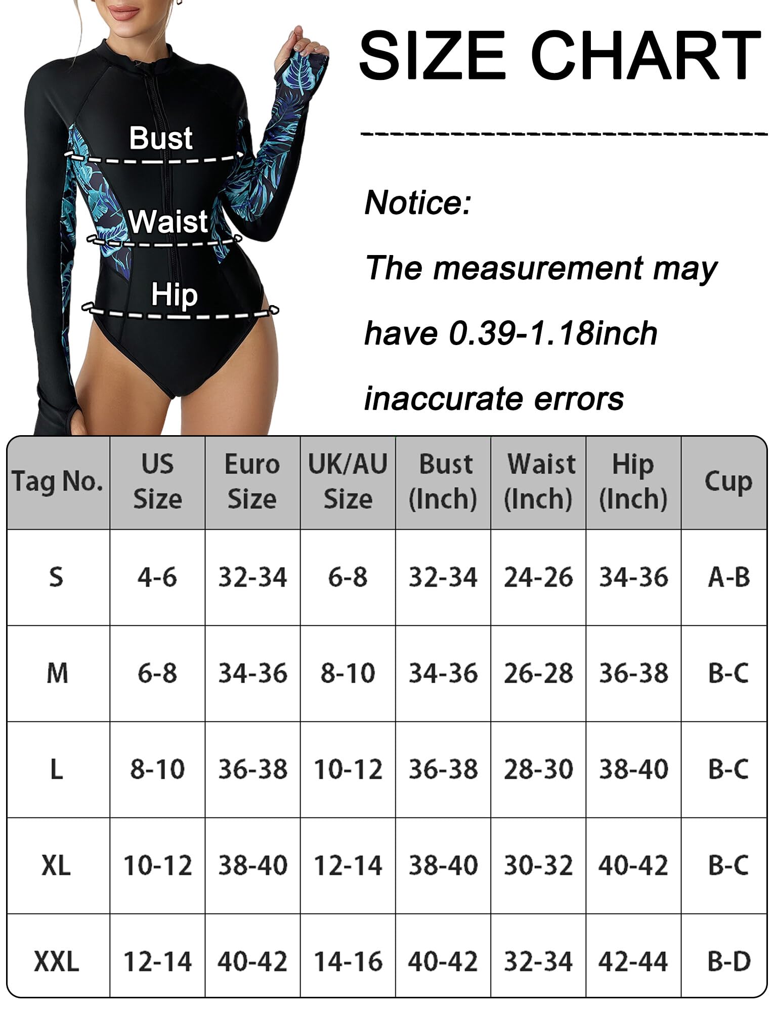 SEAUR Rashguards Une Pièce pour Femme Maillot de Bain Surf Manches Longues Sexy Dame Rash Guard Imprimé Florale Anti-UV Plage Natation S-2XL
