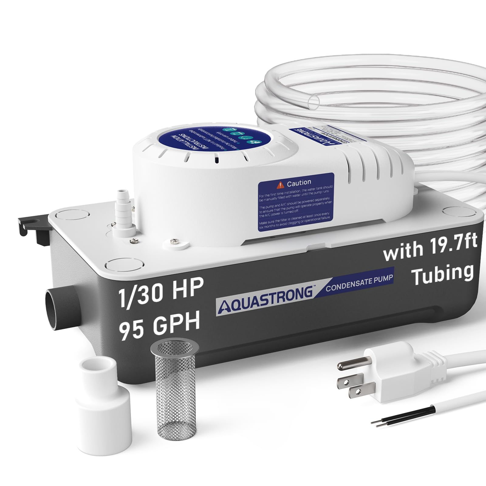 Aquastrong HVAC Condensate Pump, 115V/230V, Automatic Safety Switch, AC Condensate Removal for Air Conditioner, Furnace, Dehumidifier, 3.3' Power Cord, Light Gray