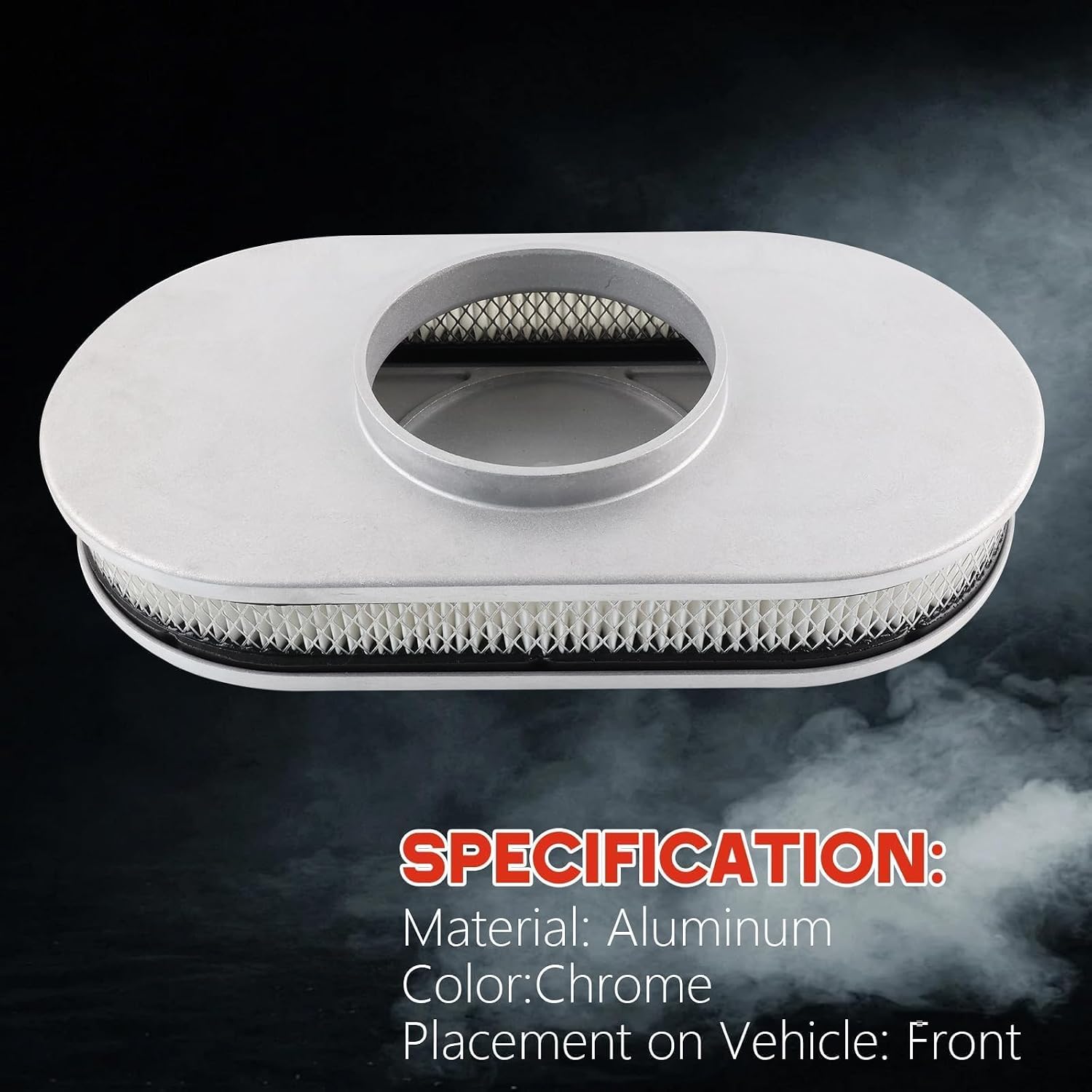 15" Oval Air Cleaner Assembly Kit, Air Cleaner for Carburetor with Filter Element, Full Polished Finned Silver Aluminum