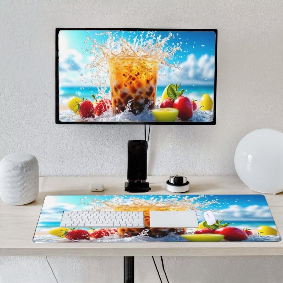 Alfombrilla de ratón 1400x600x3 MM, Alfombrilla Ratón XXL Extendida de Gran Tamaño con Bordes Cosidos, Base de Goma Antideslizante Almohadilla para Teclado, Jugo de Verano S-11375