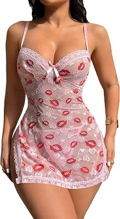 CRIPOM Babydoll Lingerie Dress Lace Mesh Sheer Womens Nightgowns S-4XL