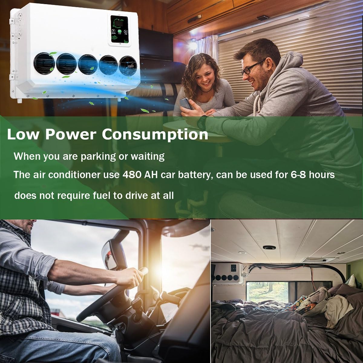 Aire Acondicionado Eléctrico Para Techo De Caravana 24V, RV Aire Acondicionado Aparcamiento Ultra-Delgado,Funcionamiento De 8 Horas, Para Autocaravanas, Camiones, VehíCulos AgríColas(Rojo)