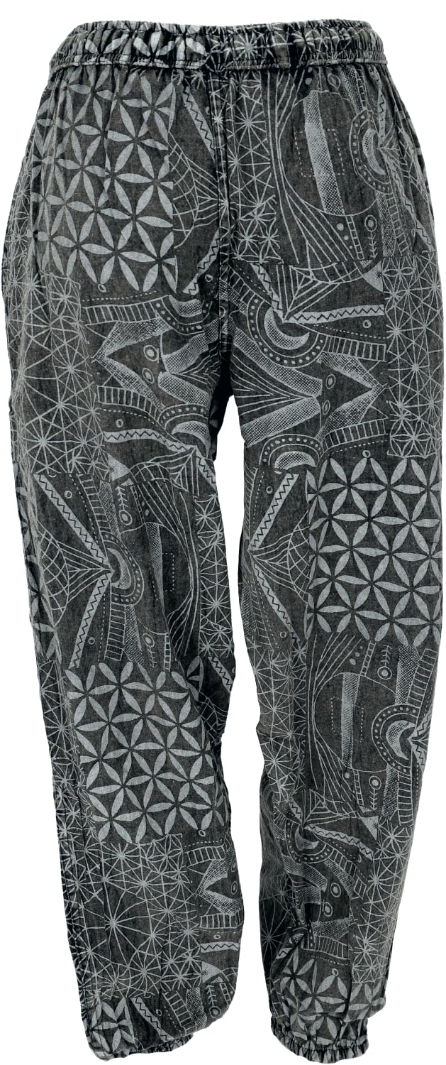 GURU SHOP Stonewash Yogahose, Unisex Baumwoll-Goa-Hose mit Allover Print, Herren