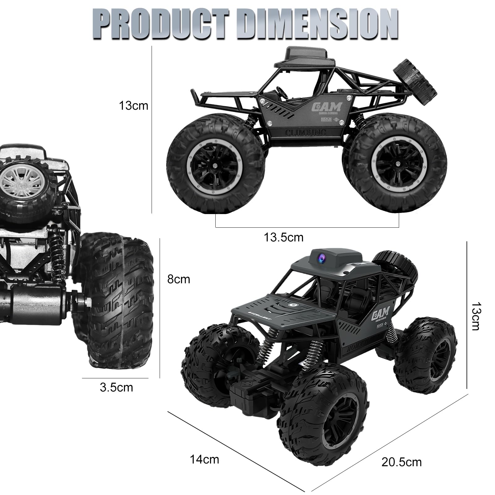 Teledirigido HD Cámara Coche, RC Cámara Car con Pantalla LCD y SD Card | 2,4 GHz Control Remoto Vehículo Foto WiFi Transmisión en Tiempo Real, Offroad Truck Regalo para 6+ Años Niños, 2 Baterías