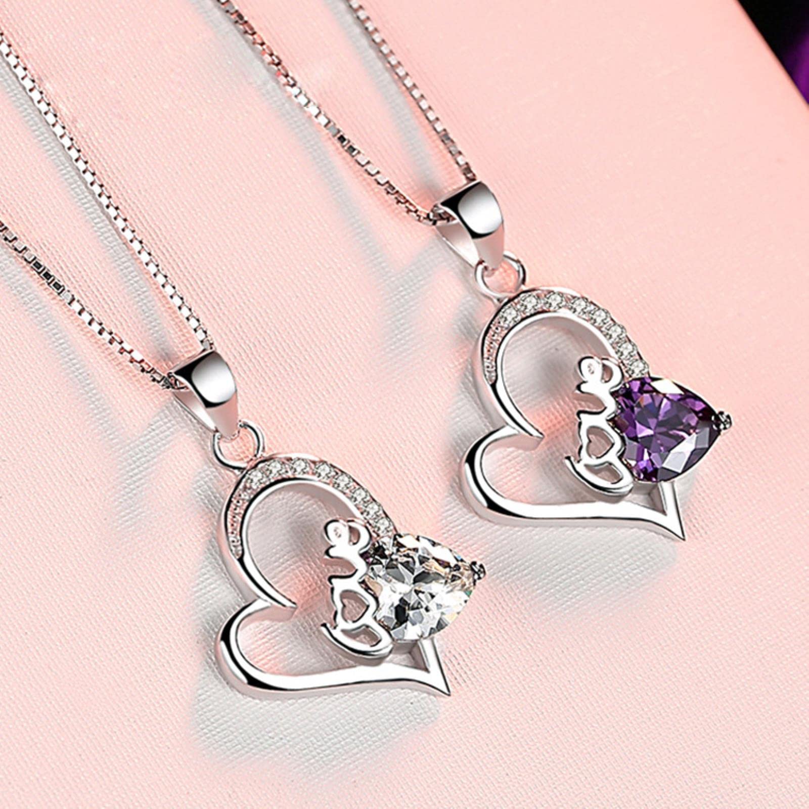 Collana Con Pendente A Cuore In Zirconia E Argento 925 - Colore Viola - Lunghezza Catena 45 Cm