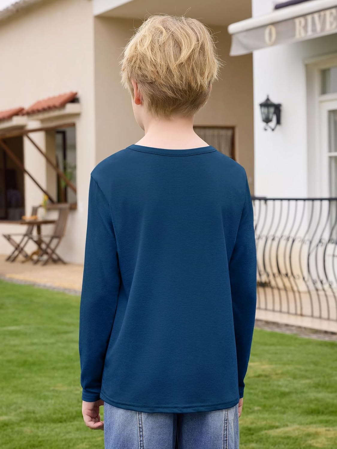 Haloumoning Boys Long Sleeve Shirts Kids Fashion Fall Tops Crewneck Color Block Tees 5-14Y - Image 4