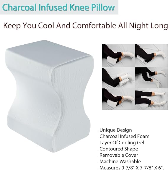 IdeaWorks Charcoal Infused Memory Foam Knee Pillow for Relief Pregnancy Hip Back Lower Body Nighttime Pain, X,9-7/8 X 7-7/8 X 6