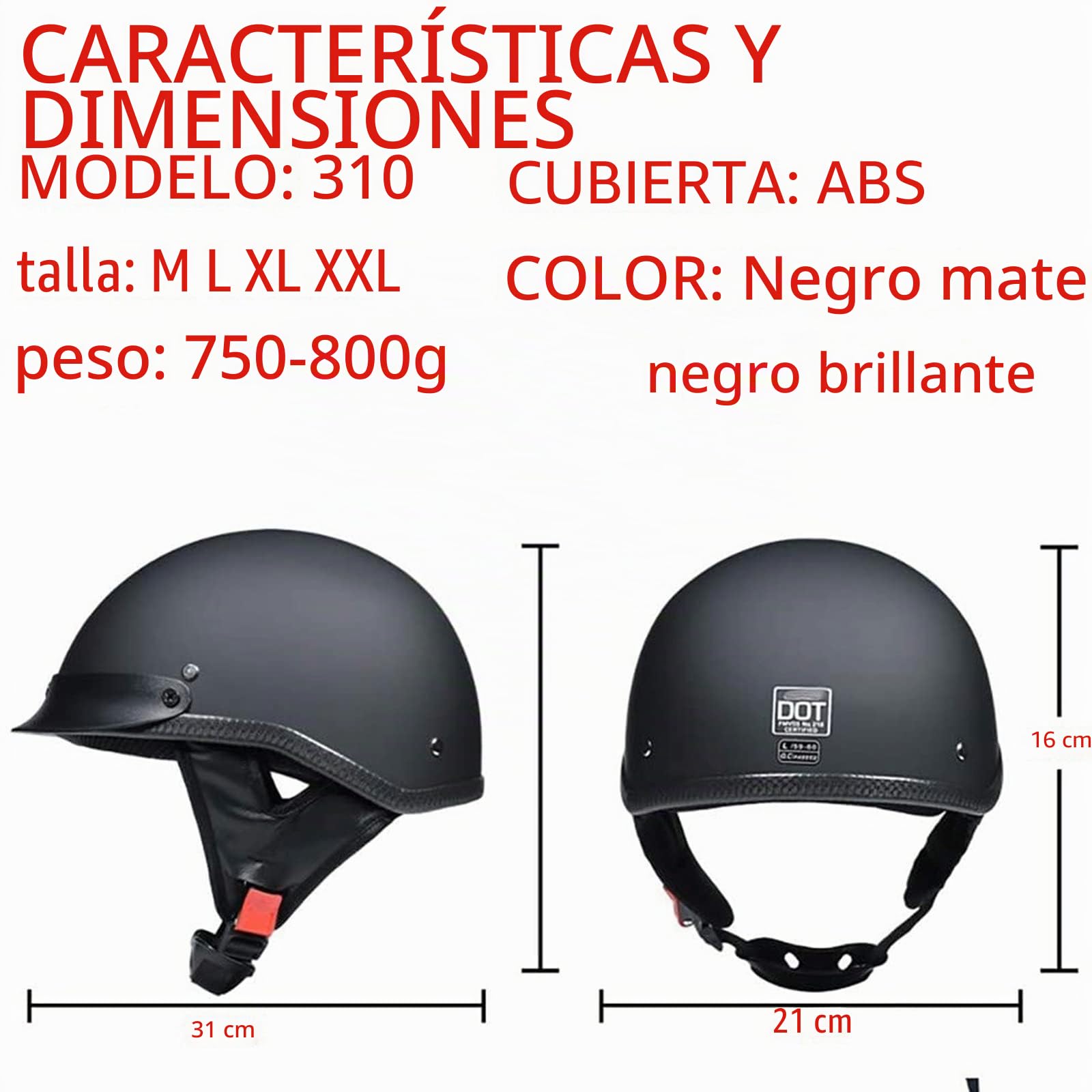 Medio casco de moto Casco Moto Abierto Homologado ECE/DOT Retro Cascos Moto Half Helmet Casco Moto Jet Hombre Mujer Para Scooter Mofa Crash Matte Black A,M
