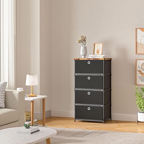 Miniatura 6 de Cajones de almacenamiento de tela y cómoda, cómoda pequeña con cajones, cómoda resistente de 4 cajones para armario, organizador de contenedores de