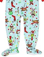 Vista 4 de The Grinch Dr. Seuss - Pijama de Navidad con pies para niños y niñas Azul