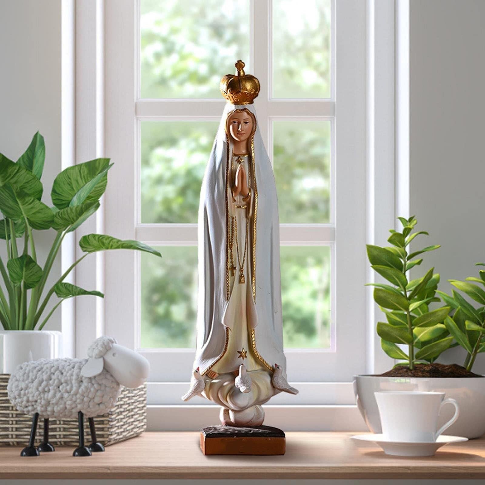 Xheilzop One Color Our Lady Of Fatima Virgin Mary Statue, Resin Catholic Holy Mother Figurine, Religious Gift, Altar Decoration, Home And Church Sacred Centerpiece