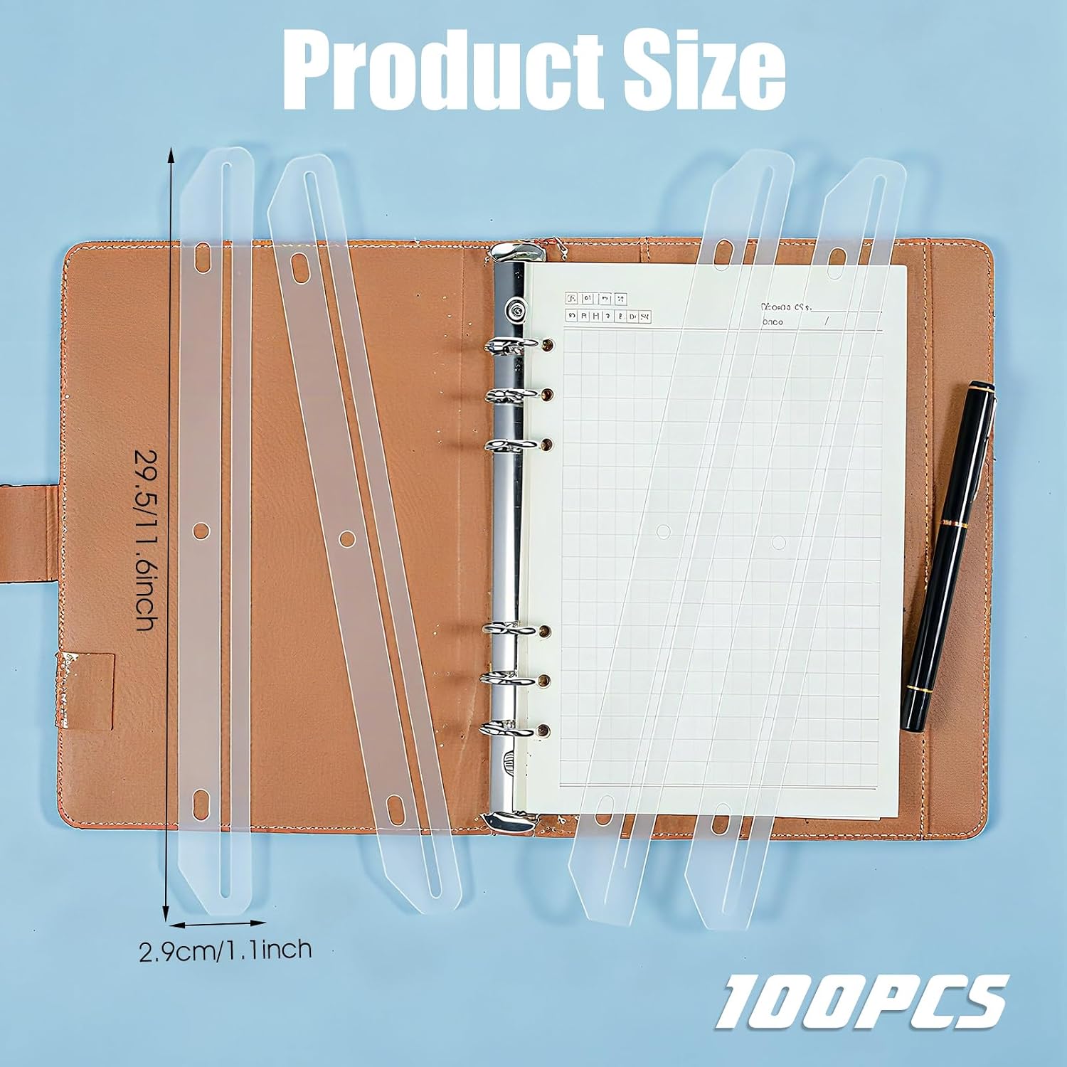 MAQUITA 100 Pcs 3 Hole Punched Magazine Holders for Binders 11.6 in Plastic Magazine Organizer 3 Ring Binder Insert Strips Clear Collector for File Book Craft Paper