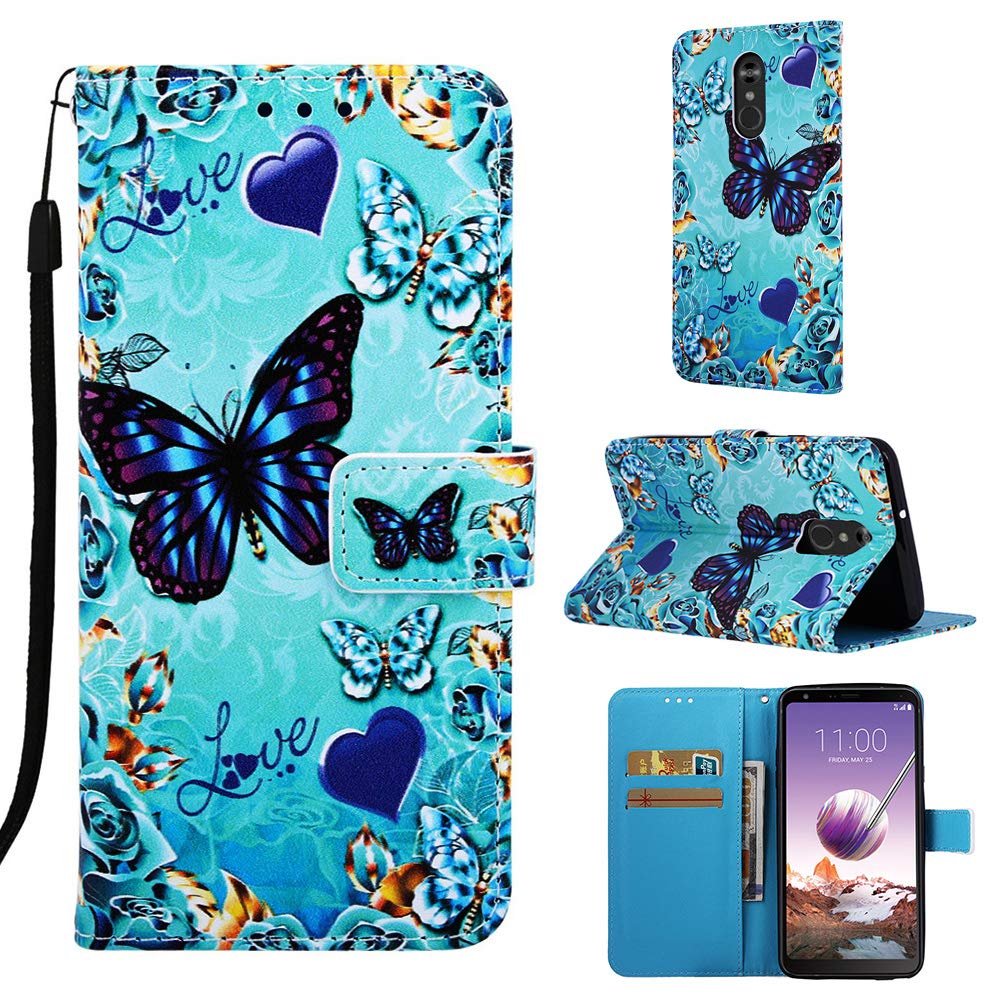 Binguowang LG Aristo 2 Case,LG Zone 4/ LG K8 2018 case Kickstand Practical Shell with Credit Card Slot and Magnetic Closure Case for LG Aristo 2 Plus (Love Butterfly)
