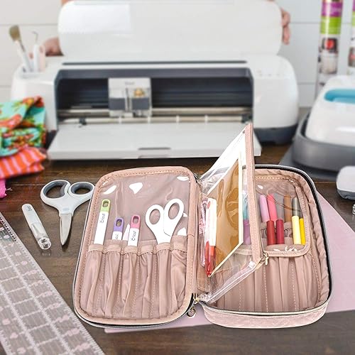 Vista 15 de Yarwo Estuche de transporte compatible con el juego de herramientas Cricut, bolsa organizadora de accesorios para bolígrafos de manualidades y Negro