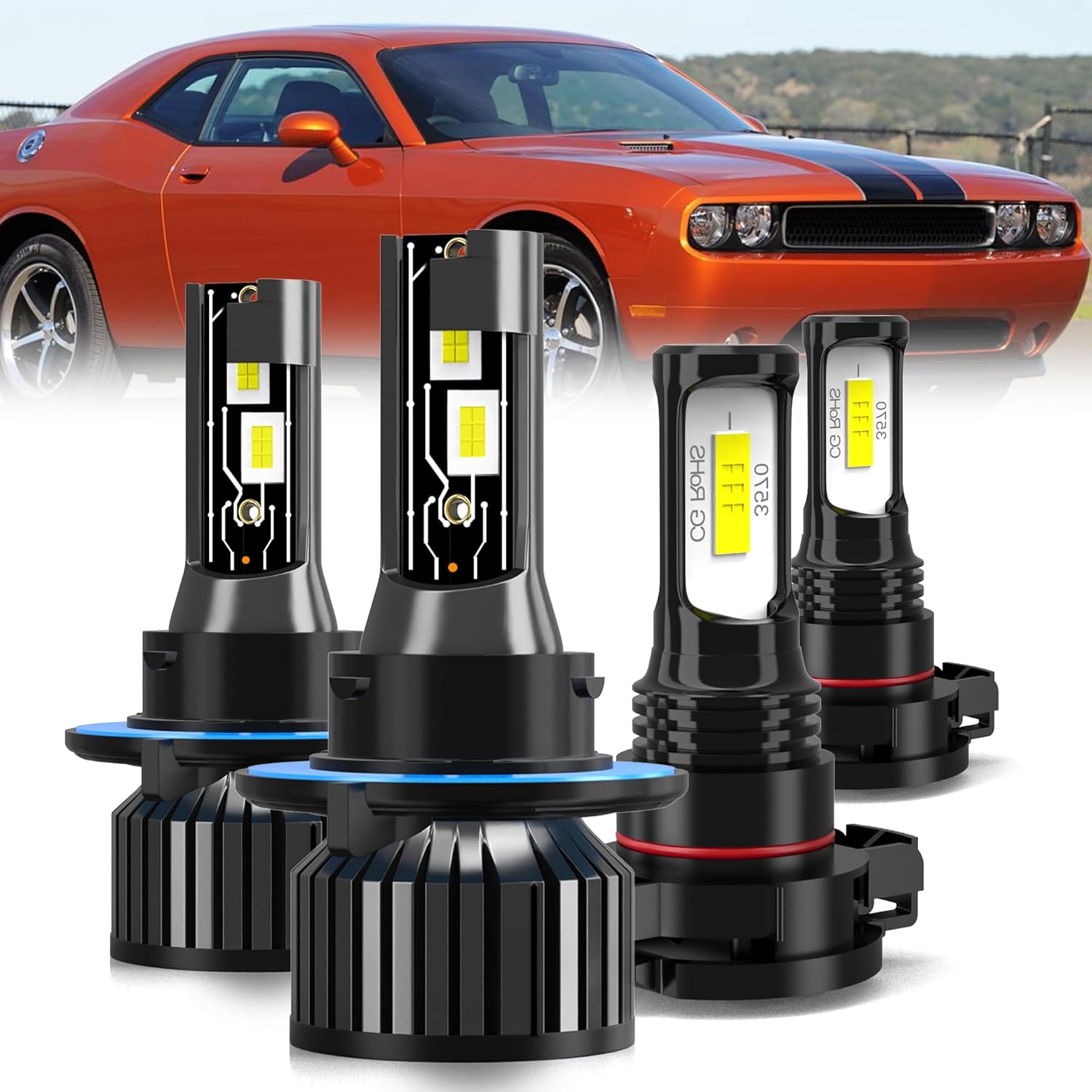 For 2011-2014 Dodge Challenger light Bulbs, 9008 High Low Beam H16 Fog Light Combo, 4PCS