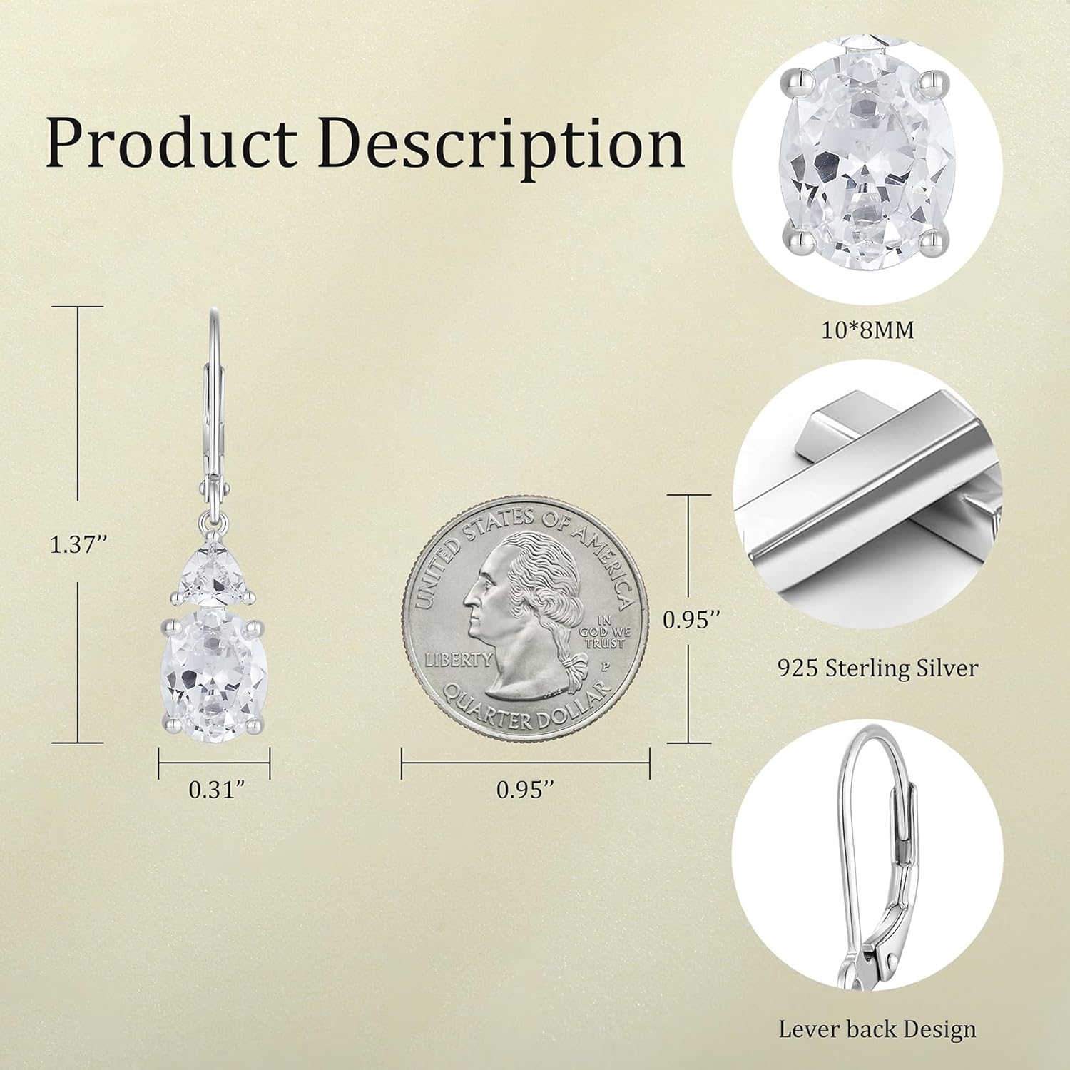 JO WISDOM Women Dangle Earrings,925 Sterling Silver Birthstone Leverback Earrings with 8 * 10mm Valentines Day Gifts for Her Jewelry Mothers Day Christmas Gifts for Women