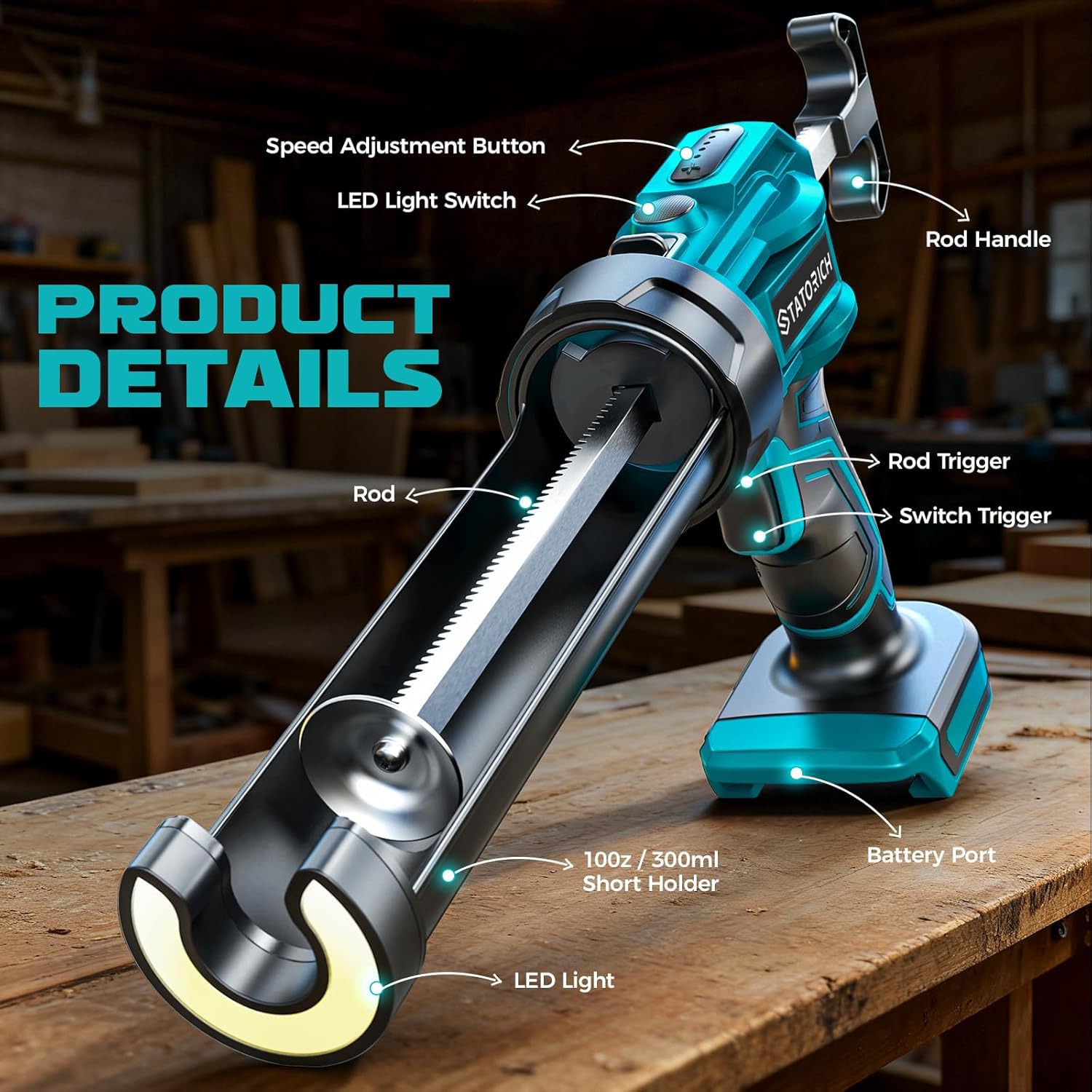 Pistola de calafateo inalámbrica compatible con Makita 18 V, aplicador de pistola selladora eléctrica de silicona con 2 baterías