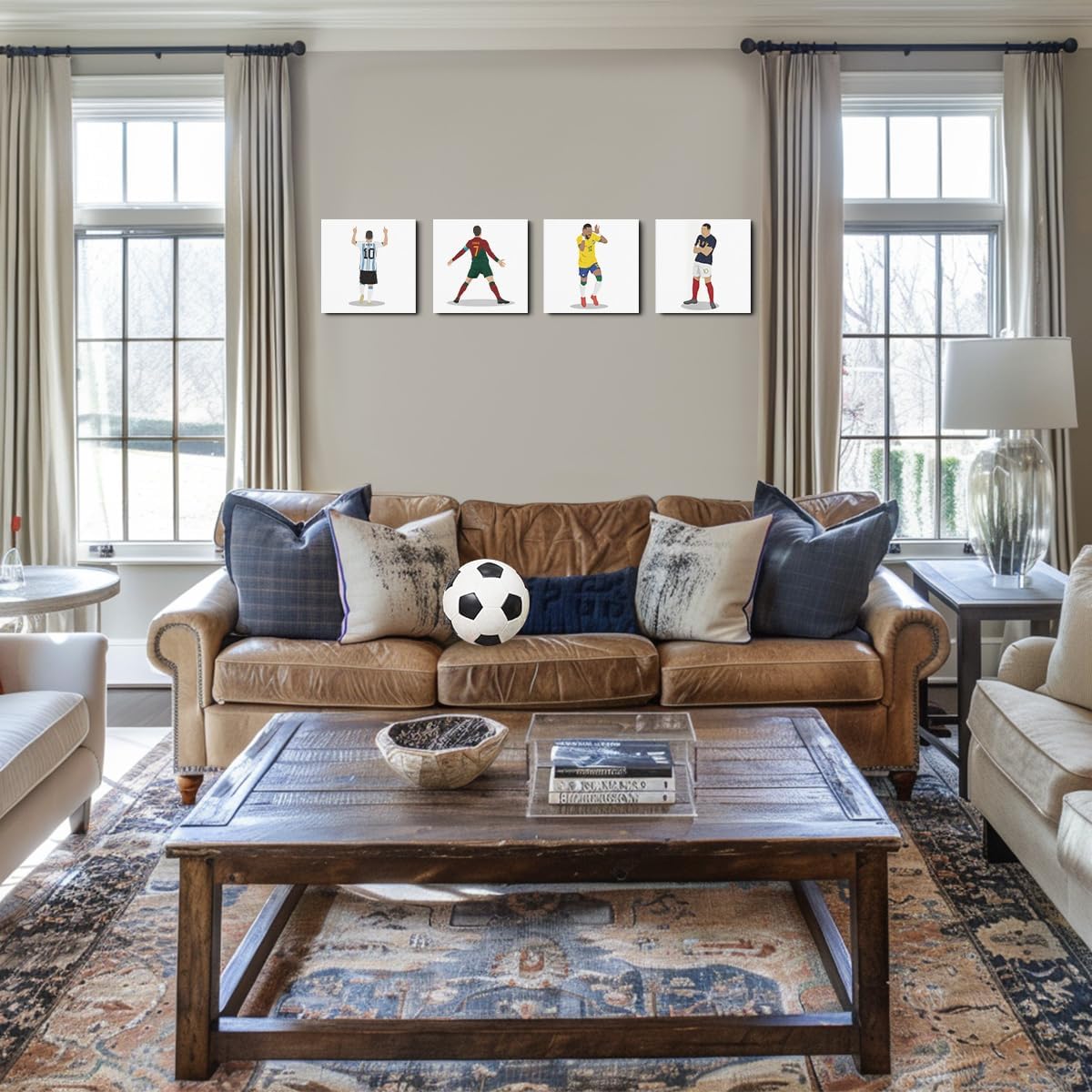4PC Canvas Wall Art Framed Art Famous Soccer Superstar Room Decor Inspirational Sports Paintings Soccer Gifts Wall Decor Prints Picture for Boys Room Sports Club Gym Garage Home Decor 7.9x7.9 inch - Image 4