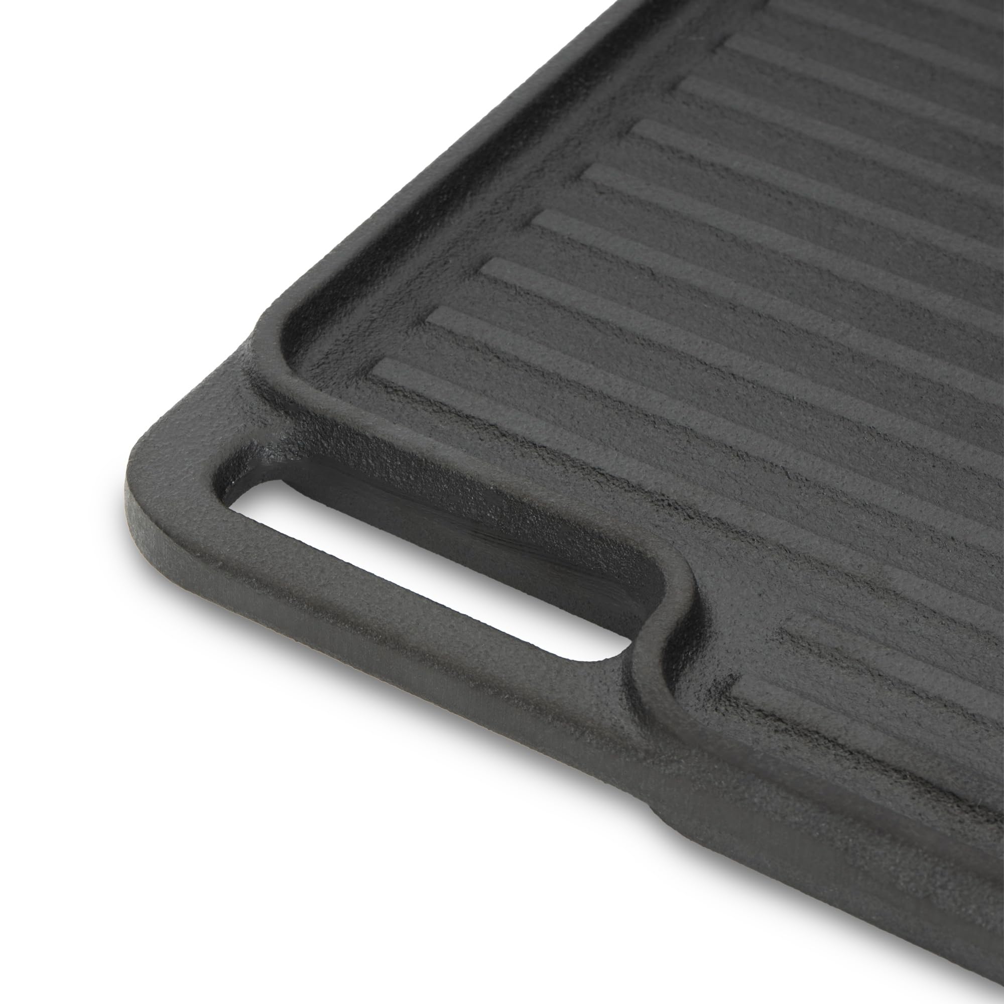 BBQ-Toro Gusseisen Grillplatte mit Griffen | 40 x 23 cm | Wendeplatte, beidseitig verwendbar | Rechteckig, Universal und Massiv | Grillblech für Holzkohle und Gas, Grillzubehör, Grillpfanne