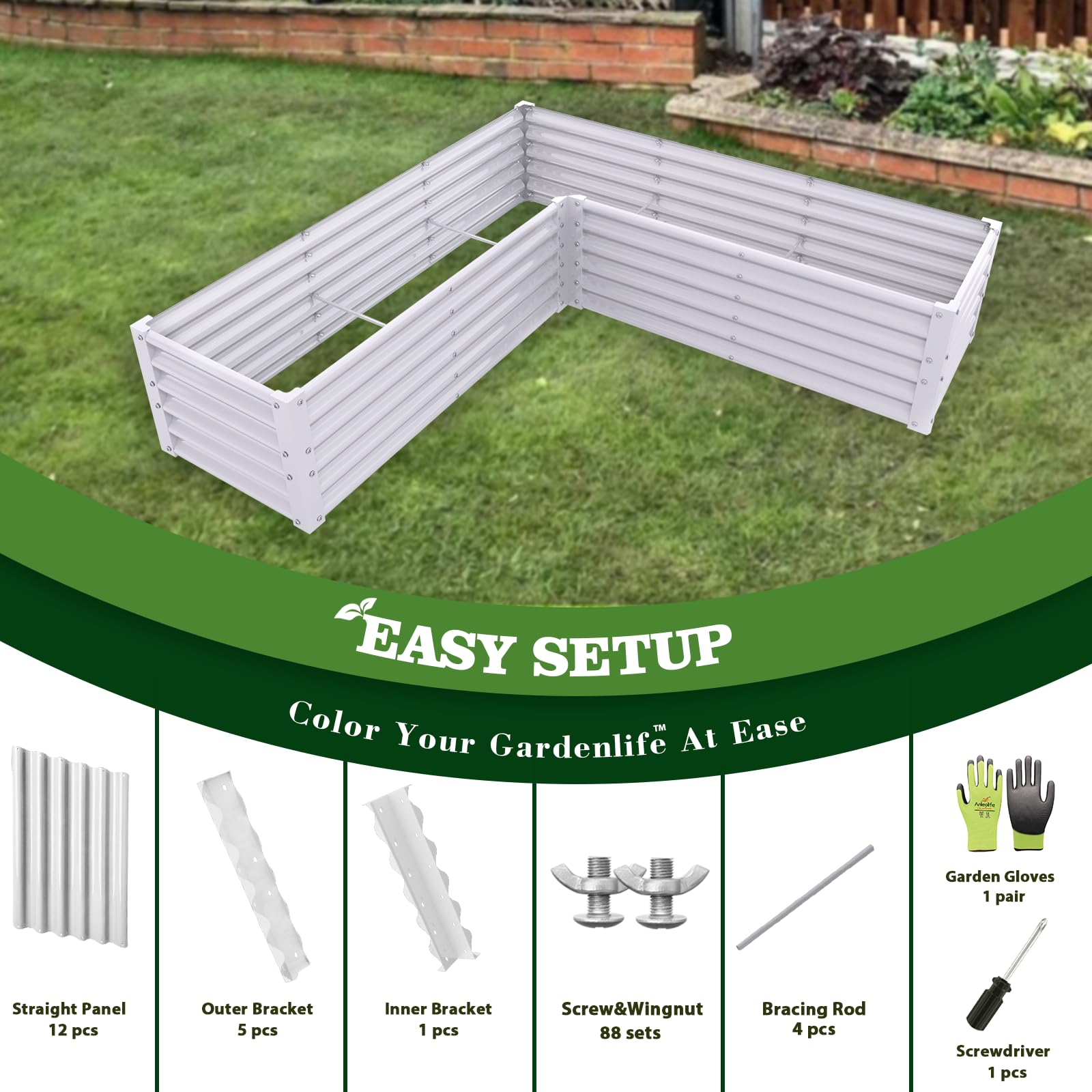 Amazon.com: Anleolife 74x74x18in L-Shaped Galvanized Raised Garden