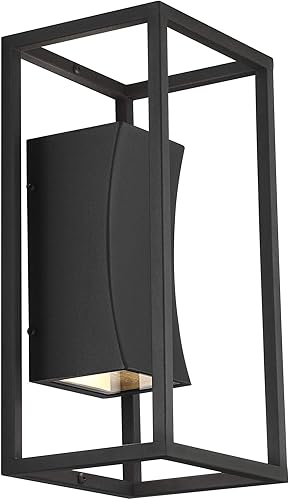 Miniatura 5 de Possini Euro Design Kell - Moderna lámpara de pared para exteriores, con textura, color negro, regulable, LED de 14 pulgadas, difusor de vidrio