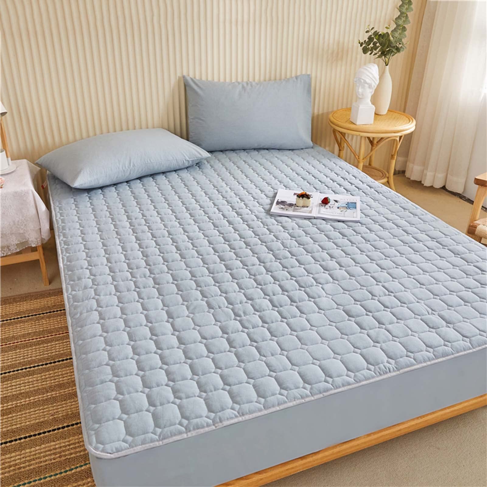 Coprimaterasso in cotone lavabile, coprimaterasso traspirante, per letti singoli, matrimoniali/queen size (150 x 200 cm, adatto per 5-20 cm di altezza), protezione impermeabile e ipoallergenico