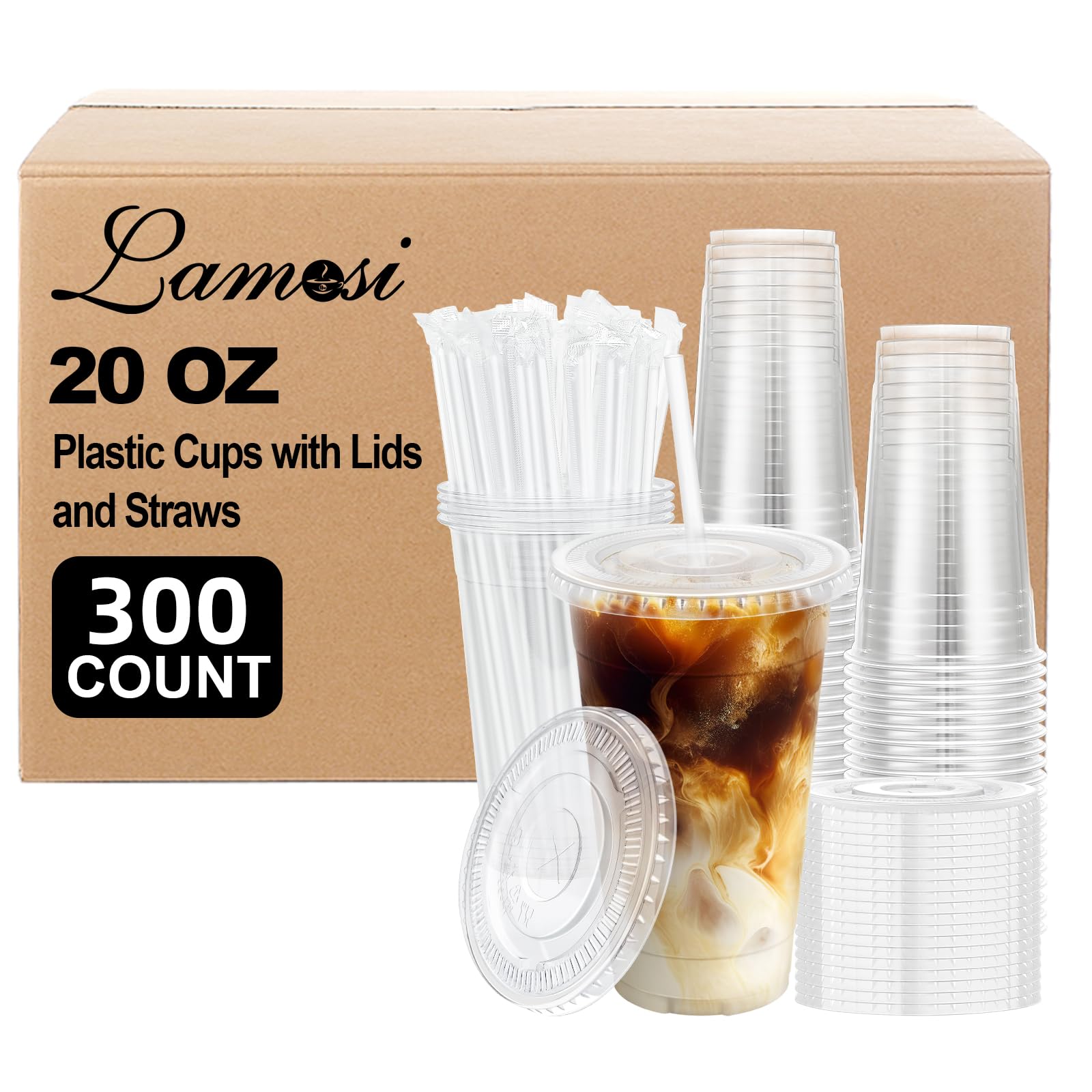 Lamosi 100 Pack 20 oz Plastic Coffee Cups with Lids, Disposable Clear Cups — Amazon image 10