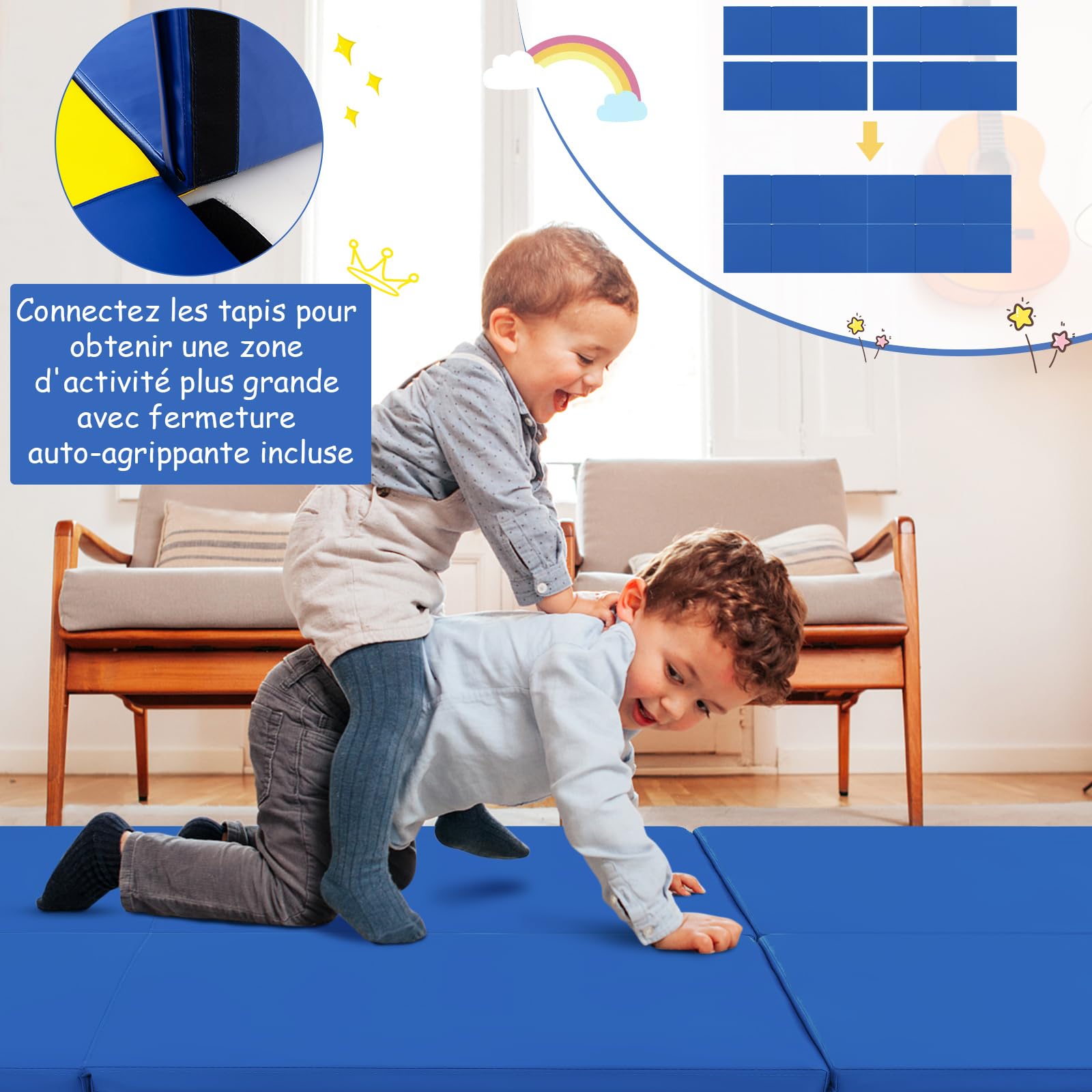 COSTWAY Tapis de Gymnastique Pliable Epais, Matelas d'Entrainement en Mousse et PU avec Poignées, pour Gymnastes Entraînements Sportifs Yoga, 180x60x5CM