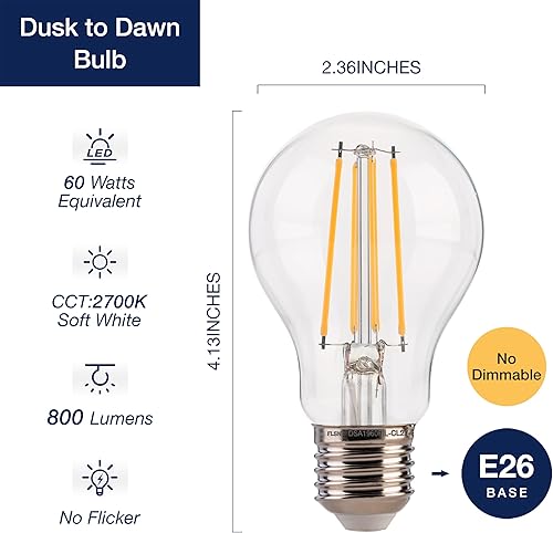 Miniatura 2 de FLSNT Bombillas LED Edison A19 con sensor de atardecer a amanecer, 7 W (60 W equivalente), 800 lúmenes, base de filamento vintage E26, fotocélula